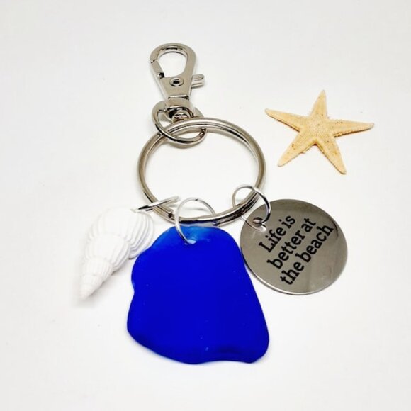 Blue seaglass keychain - Picture 1 of 3